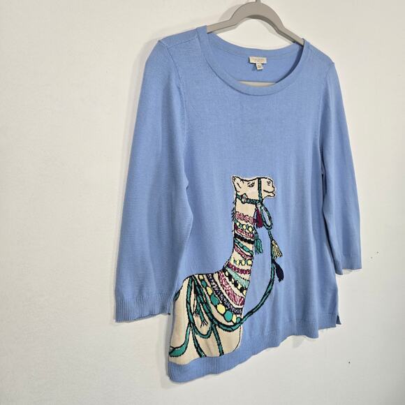 Talbot's Women's Blue Sweater With Camel Graphic. Size Petite Medium. - Picture 4 of 8